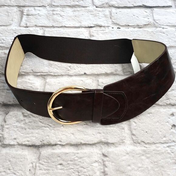 Unbranded Accessories - Brown Faux Leather V shaped Belt Gold Toned Buckle